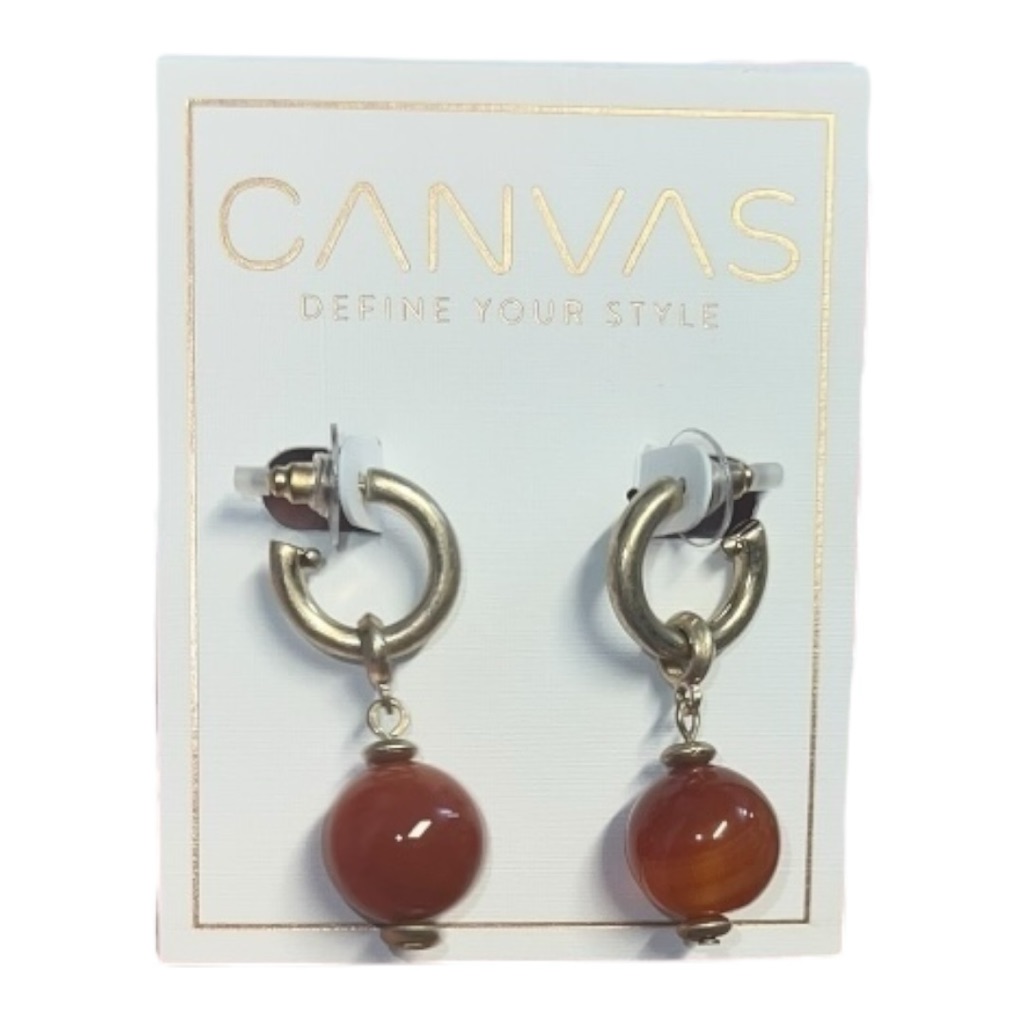 New! Beautiful Canvas Gold And Carnelian Gemstone Earrings Fashion